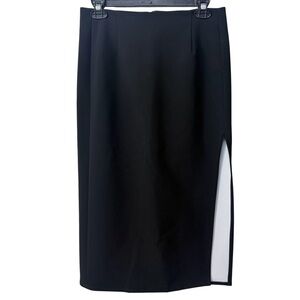 Intermix Black Midi Pencil Skirt Side Slit Hidden Zip Classic Minimalist Medium